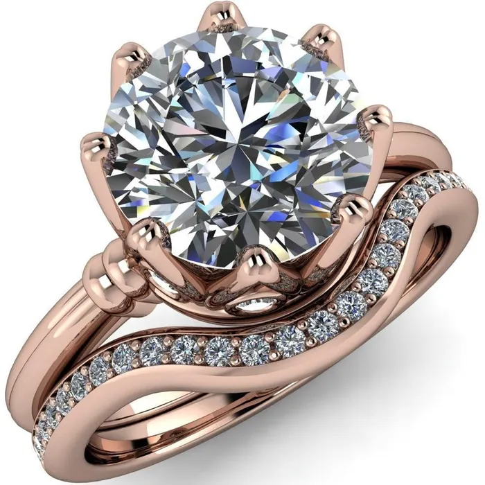 Monarch Round Center Stone Double Groove Shoulder 8 Prong Engagement Ring Fire Brilliance Rings Monarch Round Center Stone Double Groove Shoulder 8 Prong Engagement Ring Fire Brilliance Rings