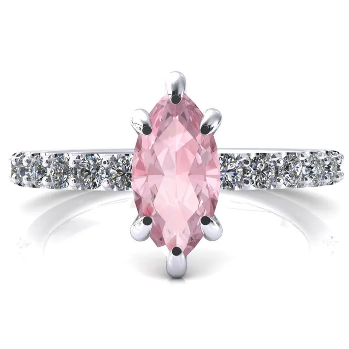 Mylene Marquise Pink Sapphire 6 Prong Sculptural Half Eternity Diamond Engagement Ring Fire Brilliance Rings Mylene Marquise Pink Sapphire 6 Prong Sculptural Half Eternity Diamond Engagement Ring Fire Brilliance Rings