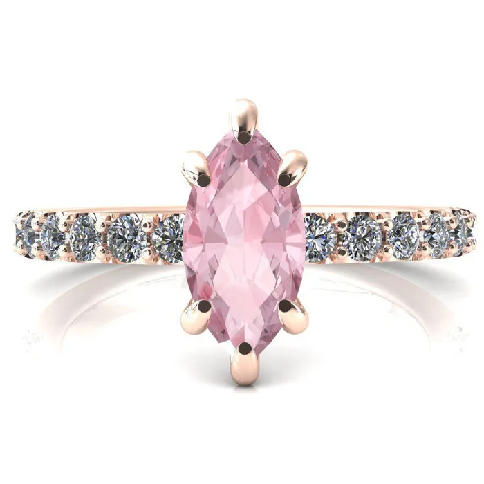 Mylene Marquise Pink Sapphire 6 Prong Sculptural Half Eternity Diamond Engagement Ring Fire Brilliance Rings