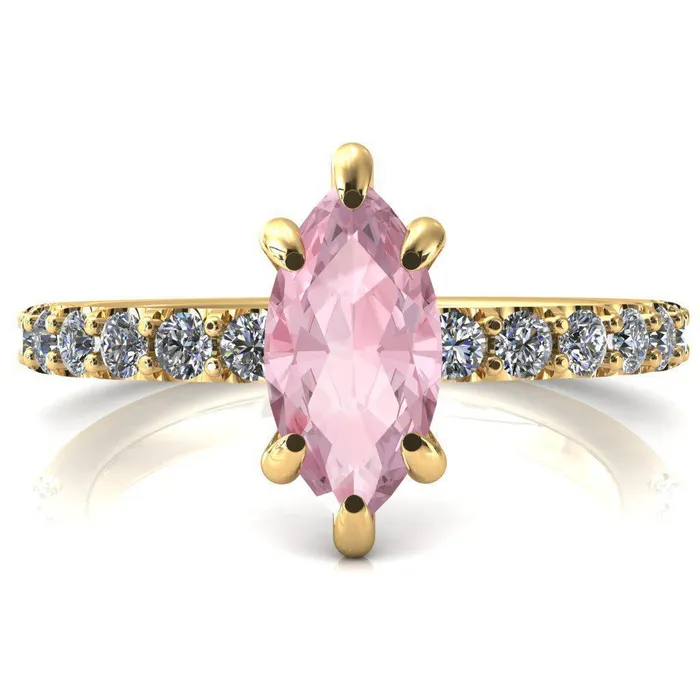 Mylene Marquise Pink Sapphire 6 Prong Sculptural Half Eternity Diamond Engagement Ring Fire Brilliance Rings