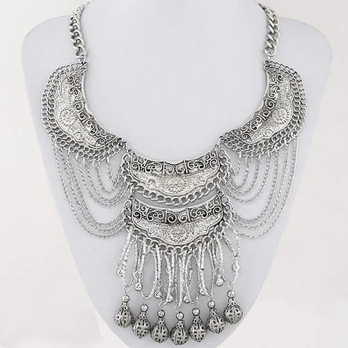 N1175 Silver Bib Style Multi Chain Tassel Necklace with FREE Earrings Alice Necklaces N1175 Silver Bib Style Multi Chain Tassel Necklace with FREE Earrings Alice Necklaces
