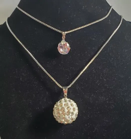 N185 Silver White Rhinestone Covered Ball Necklace with FREE Earrings polly Necklaces N185 Silver White Rhinestone Covered Ball Necklace with FREE Earrings polly Necklaces