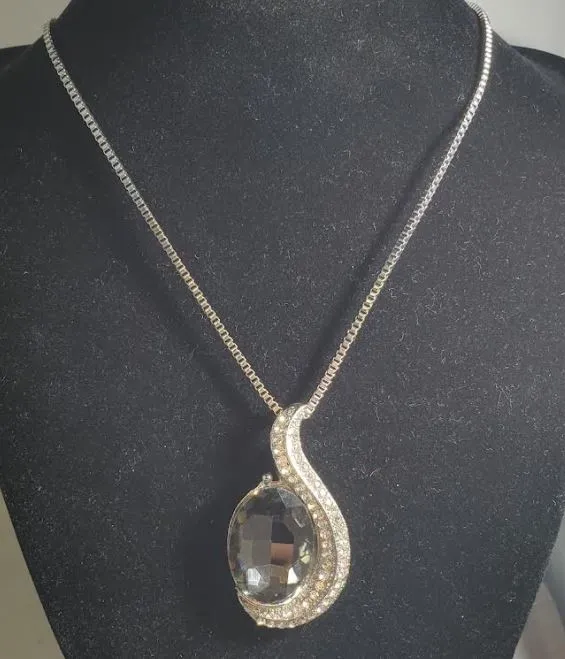 N2221 Silver Rhinestone Gray Gemstone Necklace with FREE Earrings polly Necklaces N2221 Silver Rhinestone Gray Gemstone Necklace with FREE Earrings polly Necklaces