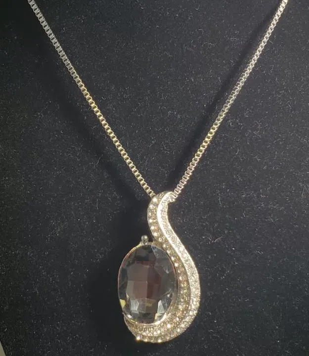 N2221 Silver Rhinestone Gray Gemstone Necklace with FREE Earrings polly Necklaces
