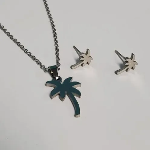 N57 Silver Palm Tree Necklace with FREE Earrings POLLY Necklaces