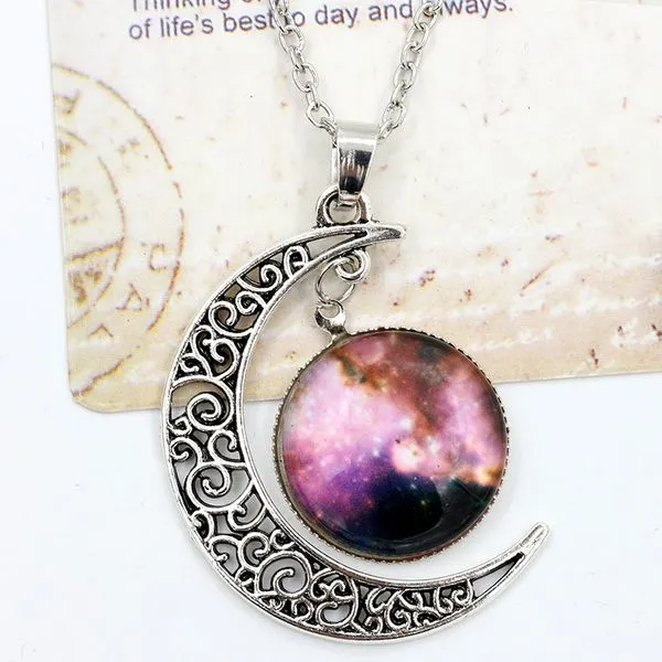 N622 Silver Moon Stargazer Necklace with FREE Earrings 01 Necklaces