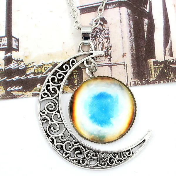 N625 Silver Moon Stargazer Necklace with FREE Earrings 01 Necklaces