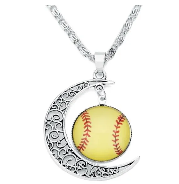 N827 Silver Softball Moon Necklace with FREE Earrings polly Necklaces