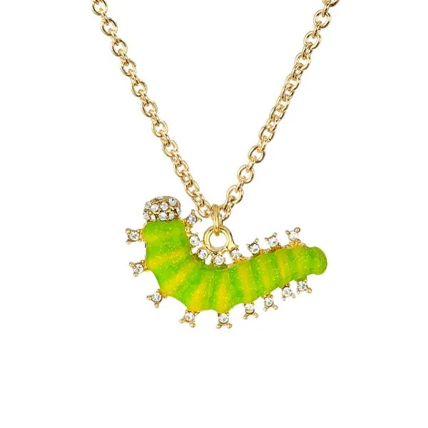 N951 Baked Enamel Green Caterpillar with Glitter Rhinestones Necklace with Free Earrings 01 Necklaces N951 Baked Enamel Green Caterpillar with Glitter Rhinestones Necklace with Free Earrings 01 Necklaces