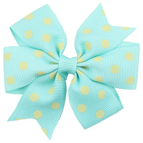 Necklaces 01 H257 Small Mint Green Yellow Polka Dot Bow Hair Clip