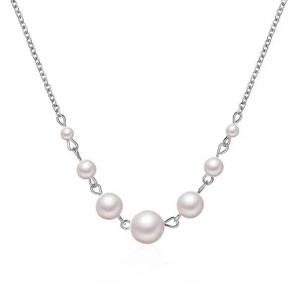 Necklaces 01 N1342 Silver Chain Multi Pearl Necklace with FREE Earrings