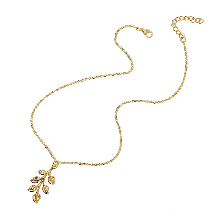 Necklaces 01 N1367 Gold Leaf Necklace with FREE Earrings