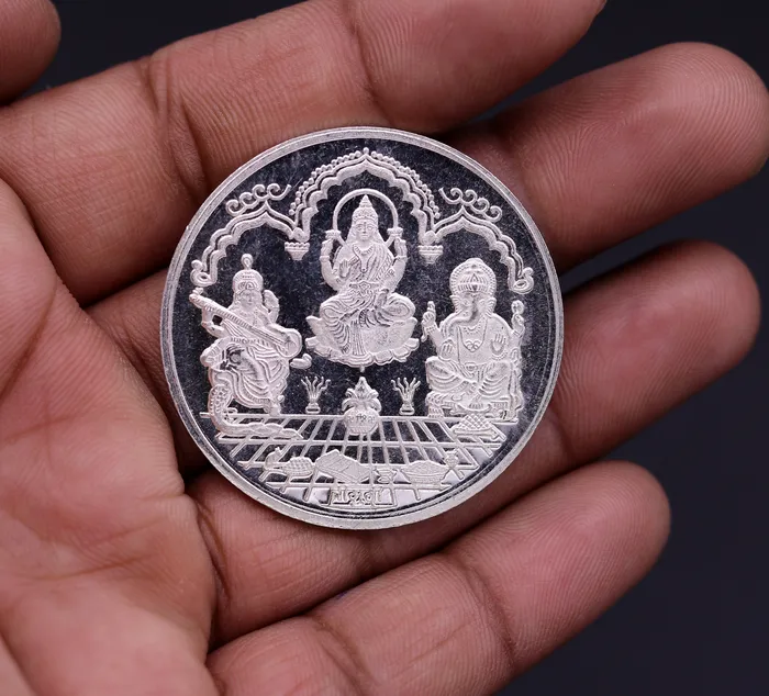 Necklaces 999 solid silver amazing Indian idol lord Ganesha laxmi and sarashwati print 20 grams coin amazing gifting and collcetible coin sst04 TRIBAL ORNAMENTS