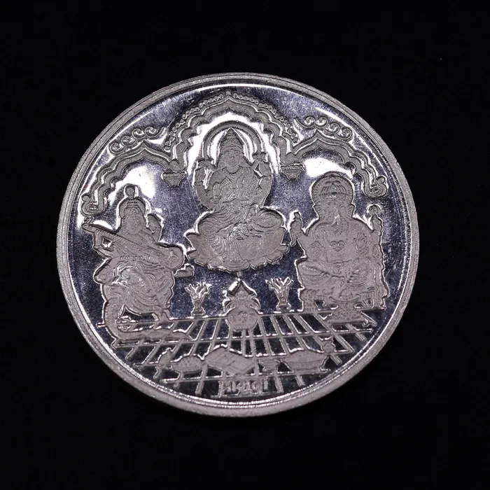 Necklaces 999 solid silver amazing Indian idol lord Ganesha laxmi and sarashwati print 20 grams coin amazing gifting and collcetible coin sst04 TRIBAL ORNAMENTS