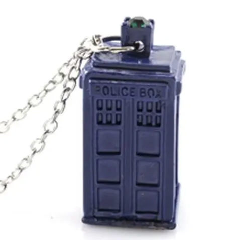 Necklaces alice AZ252 Silver Blue Police Box Necklace with FREE Earrings