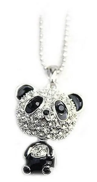 Necklaces Alice N402 Small Silver Gemstone Panda Necklace with FREE Earrings