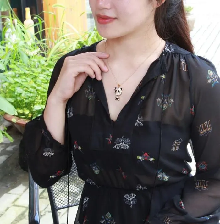 Necklaces Alice N402 Small Silver Gemstone Panda Necklace with FREE Earrings