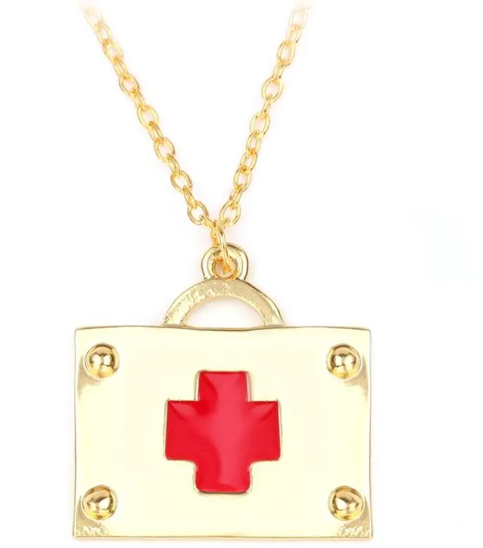 Necklaces alice N829 Gold Medical Bag First Aid Necklace with FREE EARRINGS