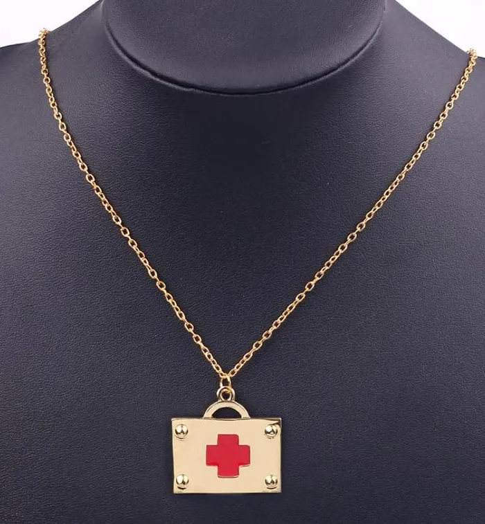 Necklaces alice N829 Gold Medical Bag First Aid Necklace with FREE EARRINGS