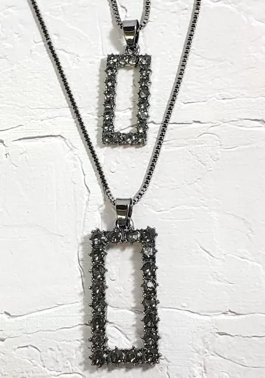 Necklaces AZ640 Gun Metal Gray Rhinestone Rectangle Necklace with FREE Earrings polly Necklaces AZ640 Gun Metal Gray Rhinestone Rectangle Necklace with FREE Earrings polly