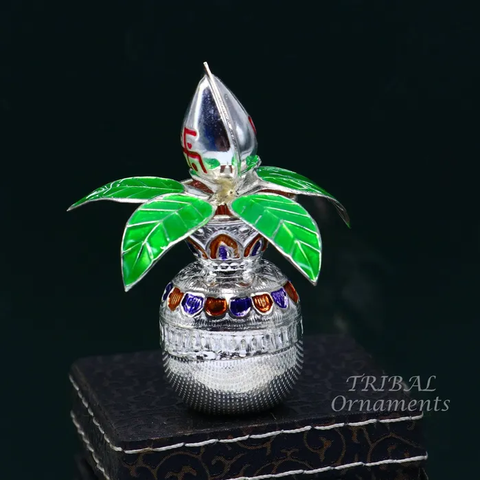 Necklaces Gorgeous Sterling silver handmade vintage design puja kalash with silver coconuts and leaf excellent home temple article worshipping su820 TRIBAL ORNAMENTS