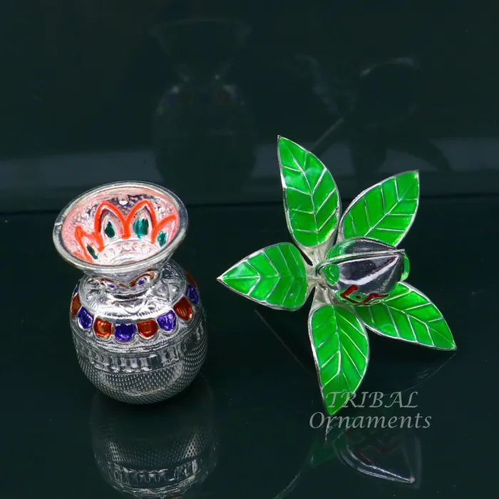 Necklaces Gorgeous Sterling silver handmade vintage design puja kalash with silver coconuts and leaf excellent home temple article worshipping su820 TRIBAL ORNAMENTS