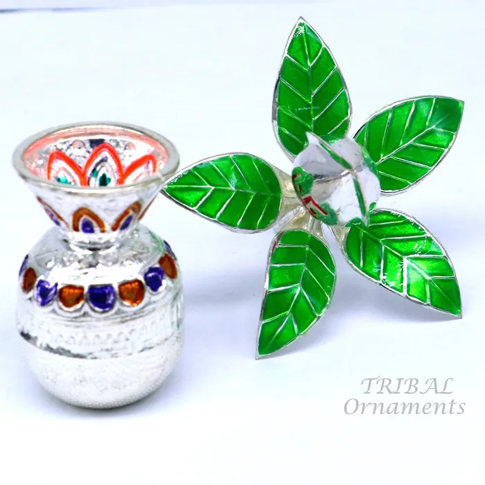 Necklaces Gorgeous Sterling silver handmade vintage design puja kalash with silver coconuts and leaf excellent home temple article worshipping su820 TRIBAL ORNAMENTS