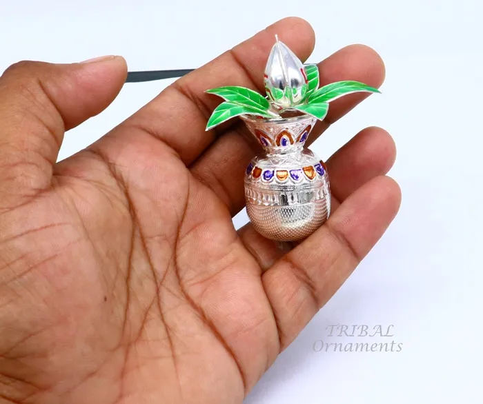 Necklaces Gorgeous Sterling silver handmade vintage design puja kalash with silver coconuts and leaf excellent home temple article worshipping su820 TRIBAL ORNAMENTS
