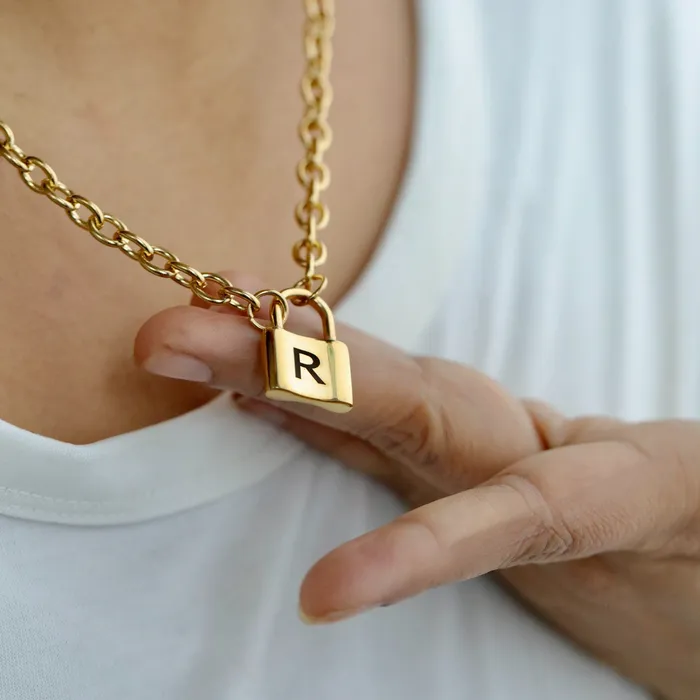 Necklaces Jewelvers 18K GoldFilled Padlock Choker Necklace Personalized Initial Necklace