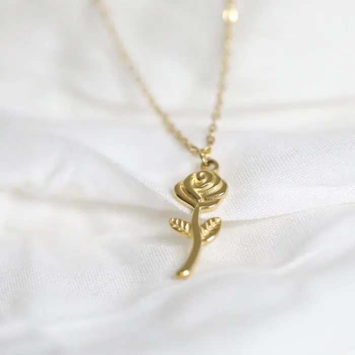 Necklaces Jewelvers 18K GoldFilled Rose Pendant Necklace Necklaces Jewelvers 18K GoldFilled Rose Pendant Necklace