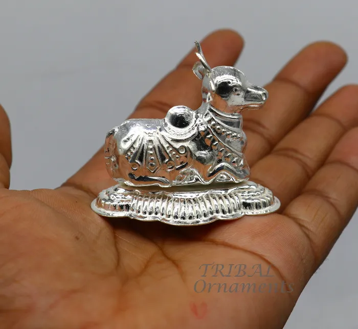 Necklaces Lord Shiva Vahan Nandi Maharaj sterling silver handmade small article for puja best gift for lord Shiva divine statue su983 TRIBAL ORNAMENTS
