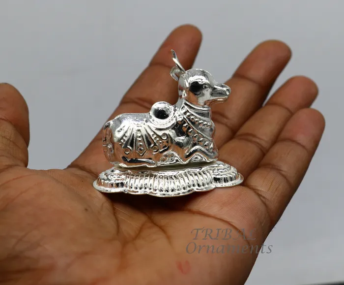 Necklaces Lord Shiva Vahan Nandi Maharaj sterling silver handmade small article for puja best gift for lord Shiva divine statue su983 TRIBAL ORNAMENTS