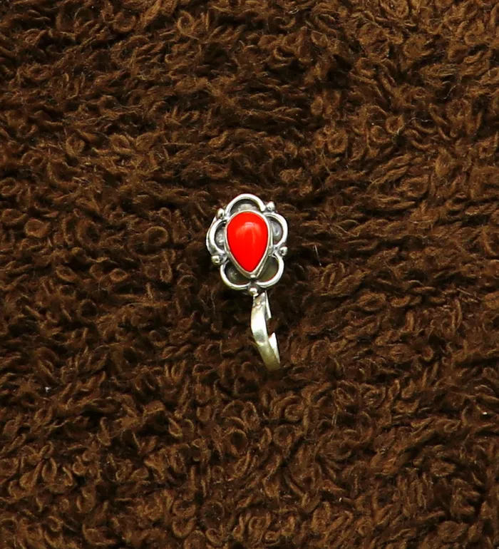 Necklaces Modern trendy stylish 925 sterling silver customized single coral nose pin best gift nose plug clipon nose pin fabulous party wear np110 TRIBAL ORNAMENTS