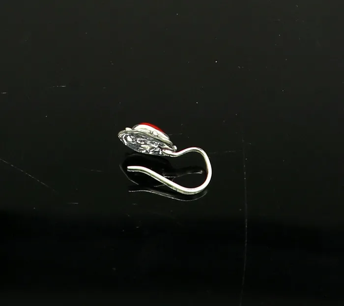Necklaces Modern trendy stylish 925 sterling silver customized single coral nose pin best gift nose plug clipon nose pin fabulous party wear np110 TRIBAL ORNAMENTS