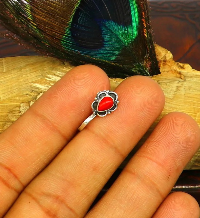 Necklaces Modern trendy stylish 925 sterling silver customized single coral nose pin best gift nose plug clipon nose pin fabulous party wear np110 TRIBAL ORNAMENTS
