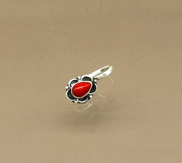 Necklaces Modern trendy stylish 925 sterling silver customized single coral nose pin best gift nose plug clipon nose pin fabulous party wear np110 TRIBAL ORNAMENTS