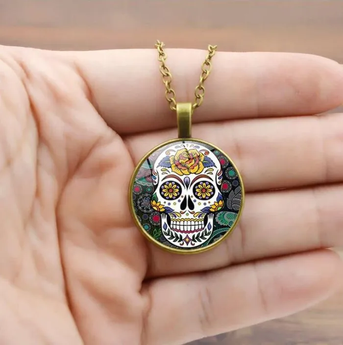 Necklaces N1039 Bronze Sugar Skull Necklace with FREE Earrings Alice