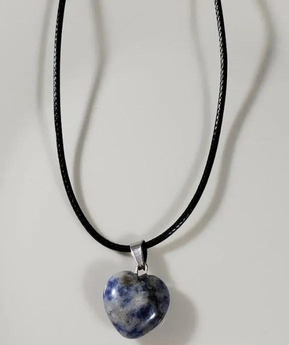 Necklaces N1287 Blue Beige Heart Natural Quartz Stone on Leather Cord Necklace with FREE Earrings POLLY Necklaces N1287 Blue Beige Heart Natural Quartz Stone on Leather Cord Necklace with FREE Earrings POLLY