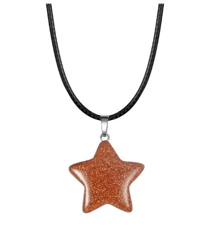 Necklaces N1351 Copper Glitter Star Natural Quartz Stone on Leather Cord Necklace with FREE Earrings POLLY Necklaces N1351 Copper Glitter Star Natural Quartz Stone on Leather Cord Necklace with FREE Earrings POLLY