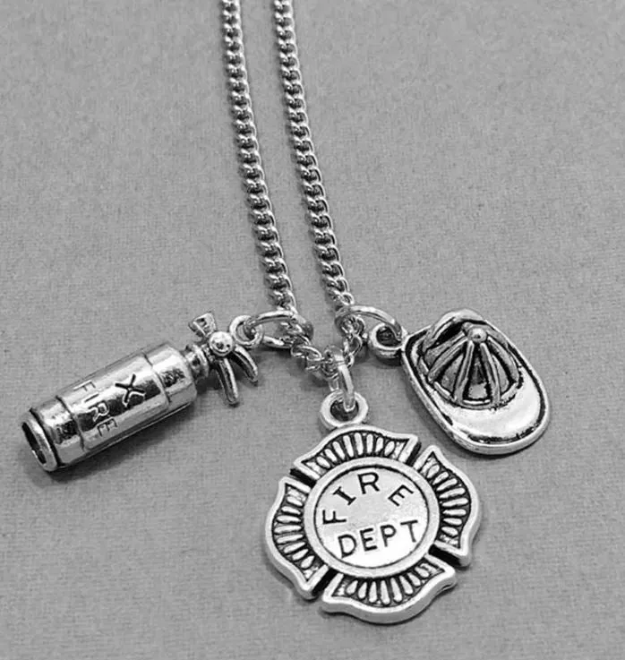 Necklaces N1731 Silver Fire Fighter Charm Necklace with FREE Earrings POLLY