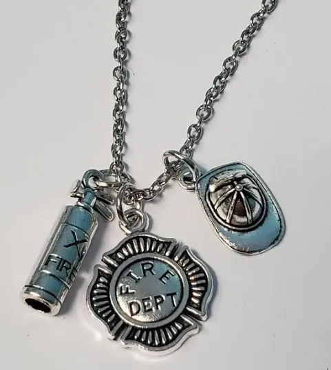 Necklaces N1731 Silver Fire Fighter Charm Necklace with FREE Earrings POLLY