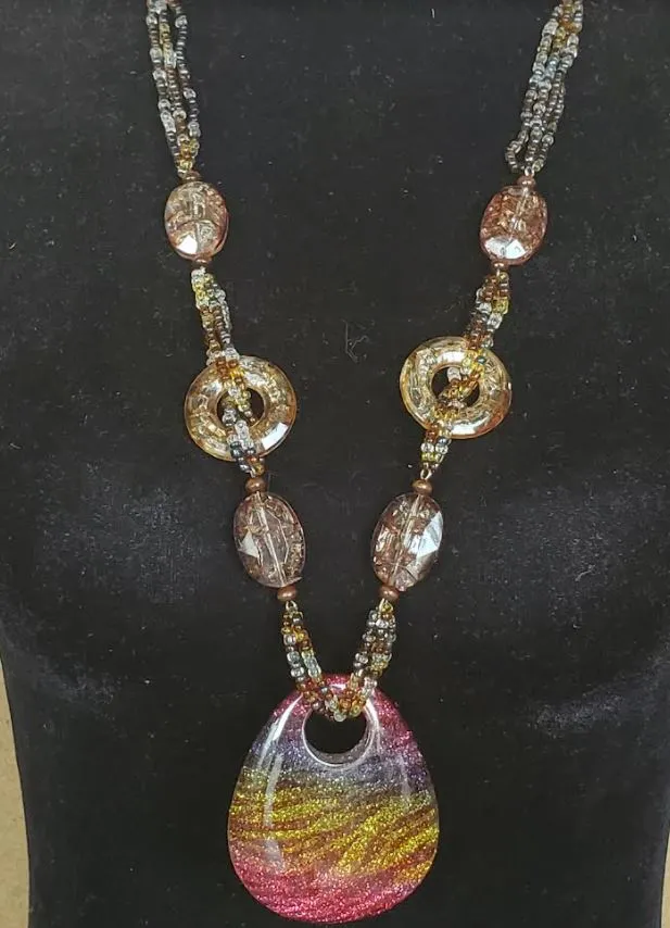 Necklaces N2060 Brown Bead Rainbow Glitter Acrylic Teardrop Long Necklace With Free Earrings polly