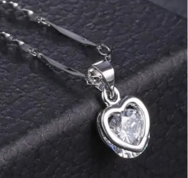 Necklaces N460 Silver Dainty Heart Rhinestone Necklace with FREE Earrings POLLY