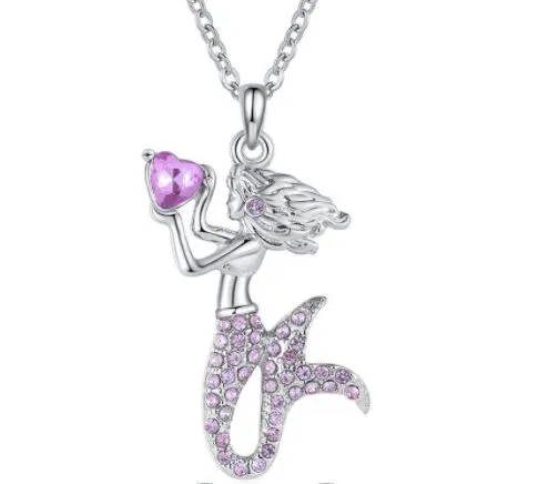 Necklaces N873 Silver Lavender Rhinestone Mermaid Necklace with Free Earrings POLLY Necklaces N873 Silver Lavender Rhinestone Mermaid Necklace with Free Earrings POLLY