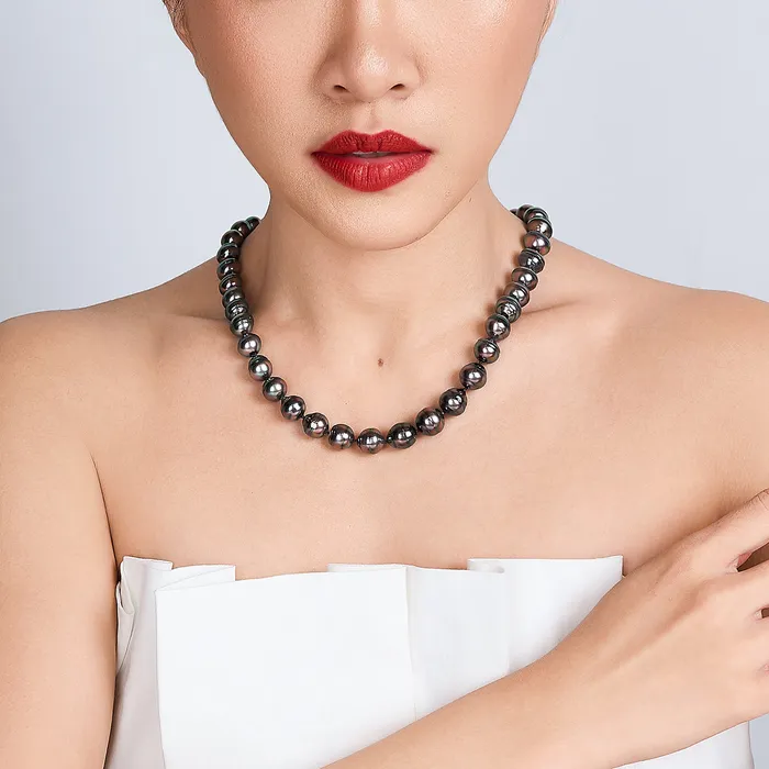 Necklaces Pearly Lustre 18k Solid Gold RAINBOW Baroque Tahitian Pearl Necklace KN00247
