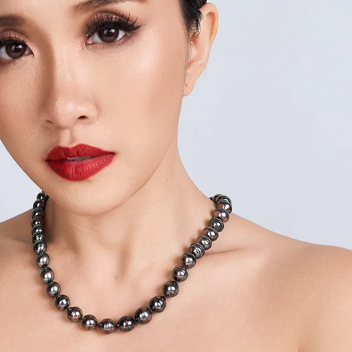 Necklaces Pearly Lustre 18k Solid Gold RAINBOW Baroque Tahitian Pearl Necklace KN00247