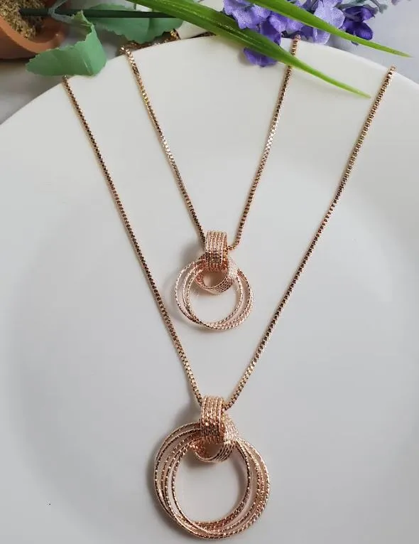 Necklaces polly AZ95 Rose Gold Textured Hoops Necklace with FREE Earrings
