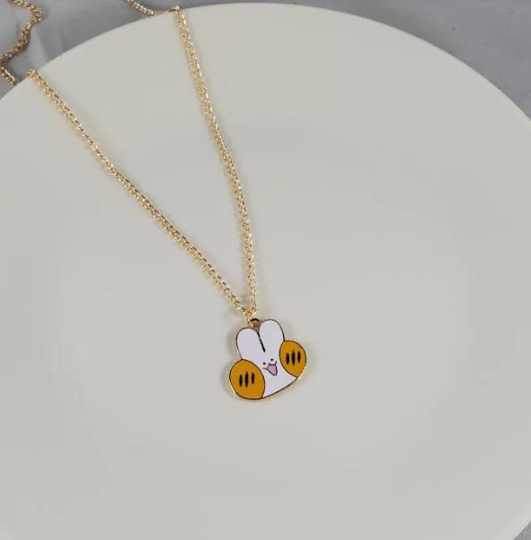 Necklaces polly L164 Gold Baked Enamel Bunny Rabbit Necklace with FREE Earrings