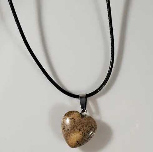 Necklaces POLLY N1507 Brown Beige Heart Natural Quartz Stone on Leather Cord Necklace with FREE Earrings Necklaces POLLY N1507 Brown Beige Heart Natural Quartz Stone on Leather Cord Necklace with FREE Earrings
