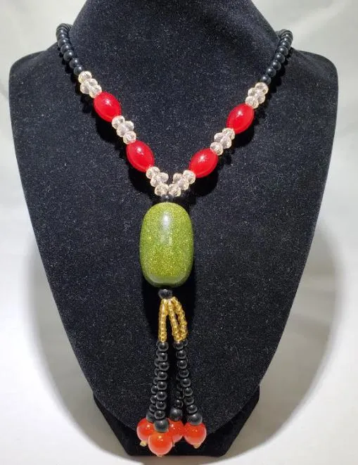 Necklaces polly N2110 Green Sparkle Glass Long Necklace With Free Earrings
